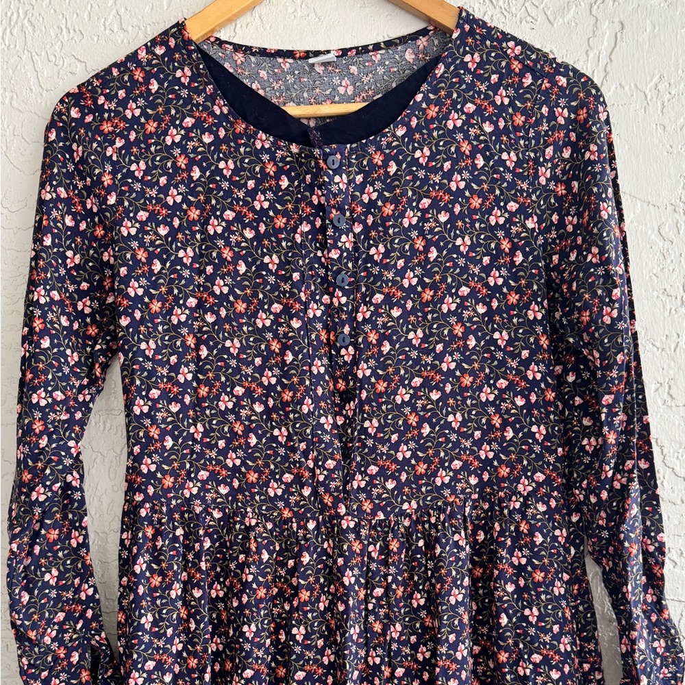 Old Navy Blue Long-Sleeve Floral Maxi Dress with Pink and Cream Flowers XS